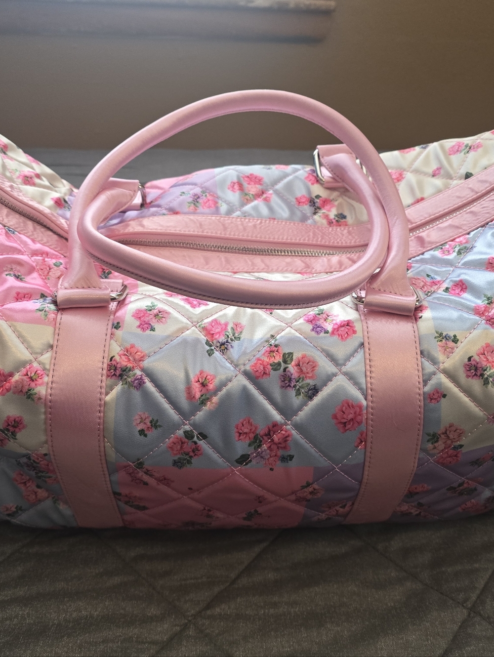 Dolls Kill Pink Quilted Floral Travel Duffle